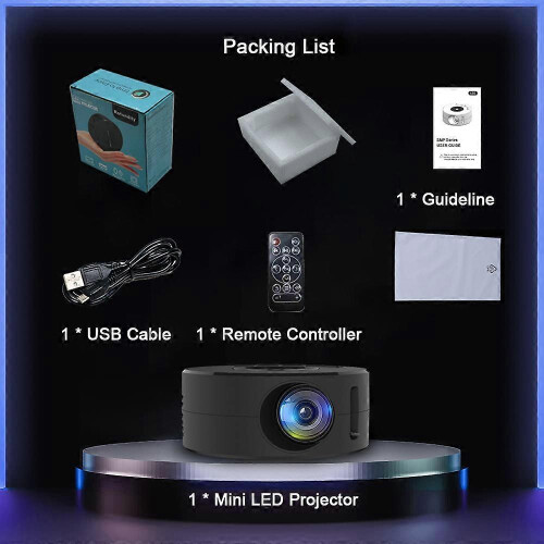 (As show, One size) Household Mini LED Projector Portable Wirecast Projection Device Optical Len 320*180 LCD Display with Wire Mirroring Function 1