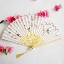 (As show, One size) Hand Fans  Foldable, 2Pcs Handheld Hand Fans Elegant Bird Plum Bossom Silk Folding Fan With Tassel White Large Japanese Chinese Bamboo Fans