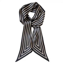 (As show, One size) Mulberry Silk Scarf for Handbags,Bags, and Purses,1 Pcs 2'x35' Hair Ribbon Skinny Neck Scarves for Women Black Lines Ref: 8231