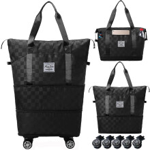 (As show, One size) Expandable Foldable Duffel Bag Suitcases,Detachable Wheels,Carry on Luggage (Black)