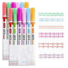 (As show, One size) Creative Marker Highlighters Pen,Cute Dual Tip Pens with 6 Different Curve Shapes Fine Tips