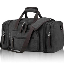 (As show, One size) Canvas Expandable Duffel Bag for Travel, Carry On Luggage, Weekender Gym Bag, Black