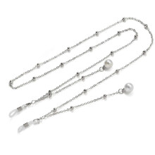 (As show, One size) Glasses Lanyard Eyeglass Cha for Women Pearl Pendant AntiLost Neck Chain Stylish Eye Glasses Chain String Holder (Color : Silver, Size : 1)