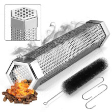 (1 Pack, One size) Hexagon Pellet Smoker Tube,12 inch Stainless Steel BBQ Wood Pellet Tube Smoker for Cold Smoker,5 Hours of Billowing Smoke -GSLA