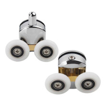 (As show, One size) Shower door rollers, shower room pulley bathroom sliding glass round sliding door double wheel shower door hanging wheel roller (White) (2pcs)
