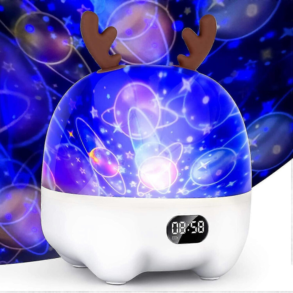(As Show, One Size) Star Projector Night For Baby Kids, Alarm Clock With Bluetooth Music Speaker, Dimmable Rgb Color Changing Party S, Birt Light Kikidex
