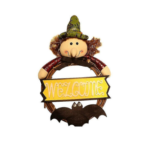 (As show, One size) Halloween decoration hanging rattan wreath haunted house bar door sign hanging pumpkin witch wreath(1pcs) on OnBuy