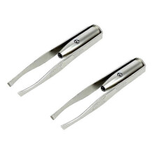 (As show, One size) Epilator tweezers with LED light, Eyebrow clip with LED light Eyebrow clip Eyelash curler Beauty clip Eyebrow trimmer OPP bag (Color:Silver)( 2pcs)