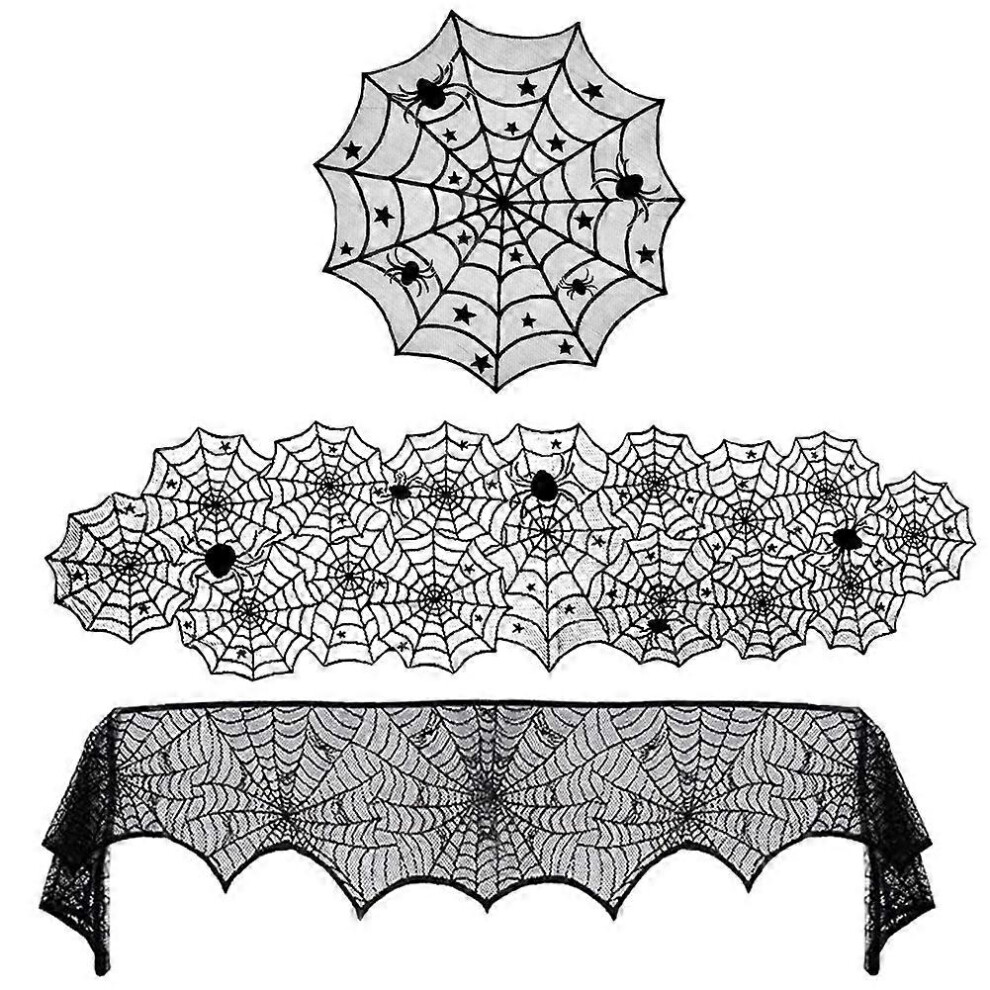 Kikidex (As Show, One Size) Halloween Decorations Sets Halloween Tablecloth Spooky Bat Spiderweb Lace3pcs- Black