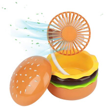 (Mixed colors, One size) Cute Burger Fan Rechargeable Burger Desktop Fan Adjustable Neck Fan with Beauty Mirror Kawaii Desk Accessories Decoration -GSLA