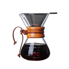 (As show, One size) 400ml Classic Glass Coffee Pot Wooden Handle Heat Resistant Pour Over Coffee Maker Manual Coffeemak