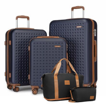 (navy and brown, 20+24+28+Travel bag) 20+24+28Inch Hard Shell ABS Suitcase Hand Luggage & Travel Bags