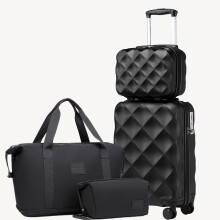 (black, 13+20+travel bag) British Traveller Suitecase 13/20/24/28 Inches Ultralight ABS With TSA Lock