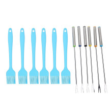 (As show, One size) 6Pcs Basting Brush Oil Sauce Spread Barbecue Brushes with 6Pcs Stainless Steel Skewers