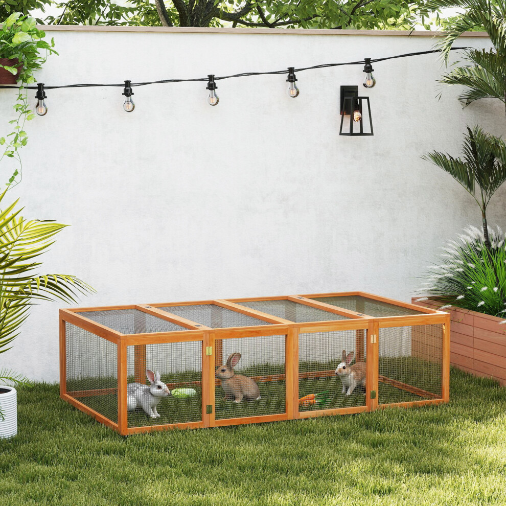 Pawhut Rabbit Hutch Cage, Wooden Outdoor Run With Openable Roof, Natural