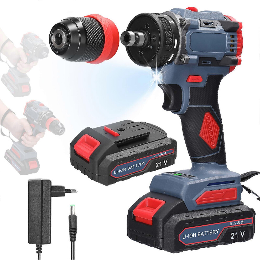 (2pcs batteries EU Plug, One size) 21V 2in1 Lithium Drill Electric Screwdriver Multi-function Power Tool 55Nm Torque Brushless Motor Practical Screw D-image-OPC-PHJXR79-NEW