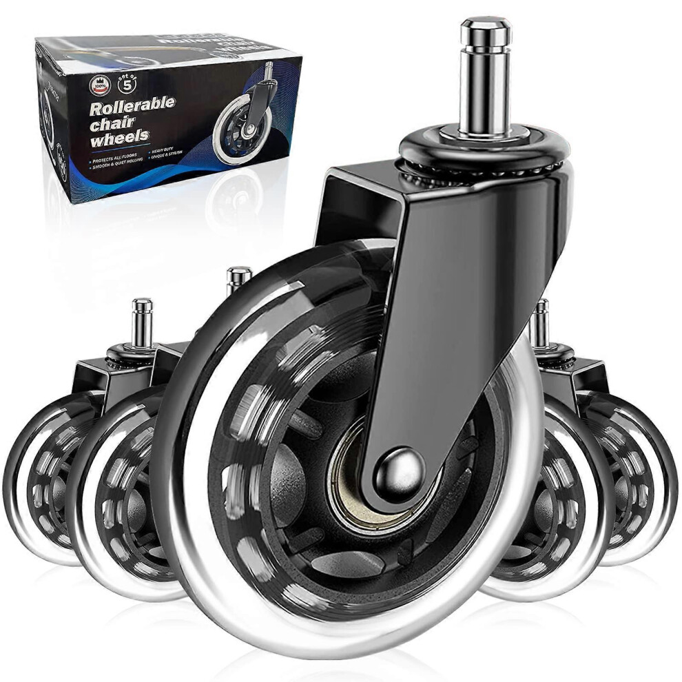 (As Show, One Size) Office Chair Wheels, Set Of 5, Replacement Rubber Casters For Hardwood Floor Ref: 9790 4632480806870