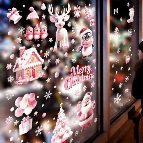 (As show, One size) Christmas Decorations Pinks Christmas Cute Santa Claus House Snowflake Glass Doors And Window Decoration Electrostatic Stickers on OnBuy