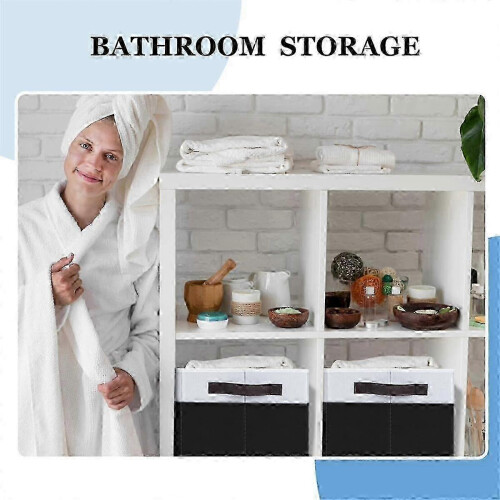 (As show, One size) Wardrobe Storage Basket Folding Fabric Bathroom Organizer Handle/Laundry Organizer 2