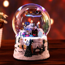 (As show, One size) Creative Girls Gift Music Box Christmas Crystal Ball Luminous Music Box Gift Crystal Ball Music Box Flying Deer Roller Coaster + Luminous Double Spin