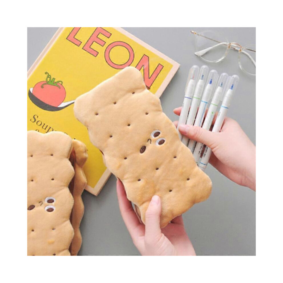 (As show, One size) Kawaii Pencil Case High Capacity Plush Cookies Pen Bags Cute Cartoon Brown Pen Box Girls Office School Supplies Stationary BaoPeng