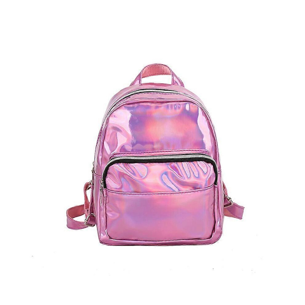 (Pink, One size) 2024 Fashion Laser Backpack Preppy Style School Shiny Laser PU Leather Women Girls Bag Silver Waterproof Holographic Backpack BaoPeng