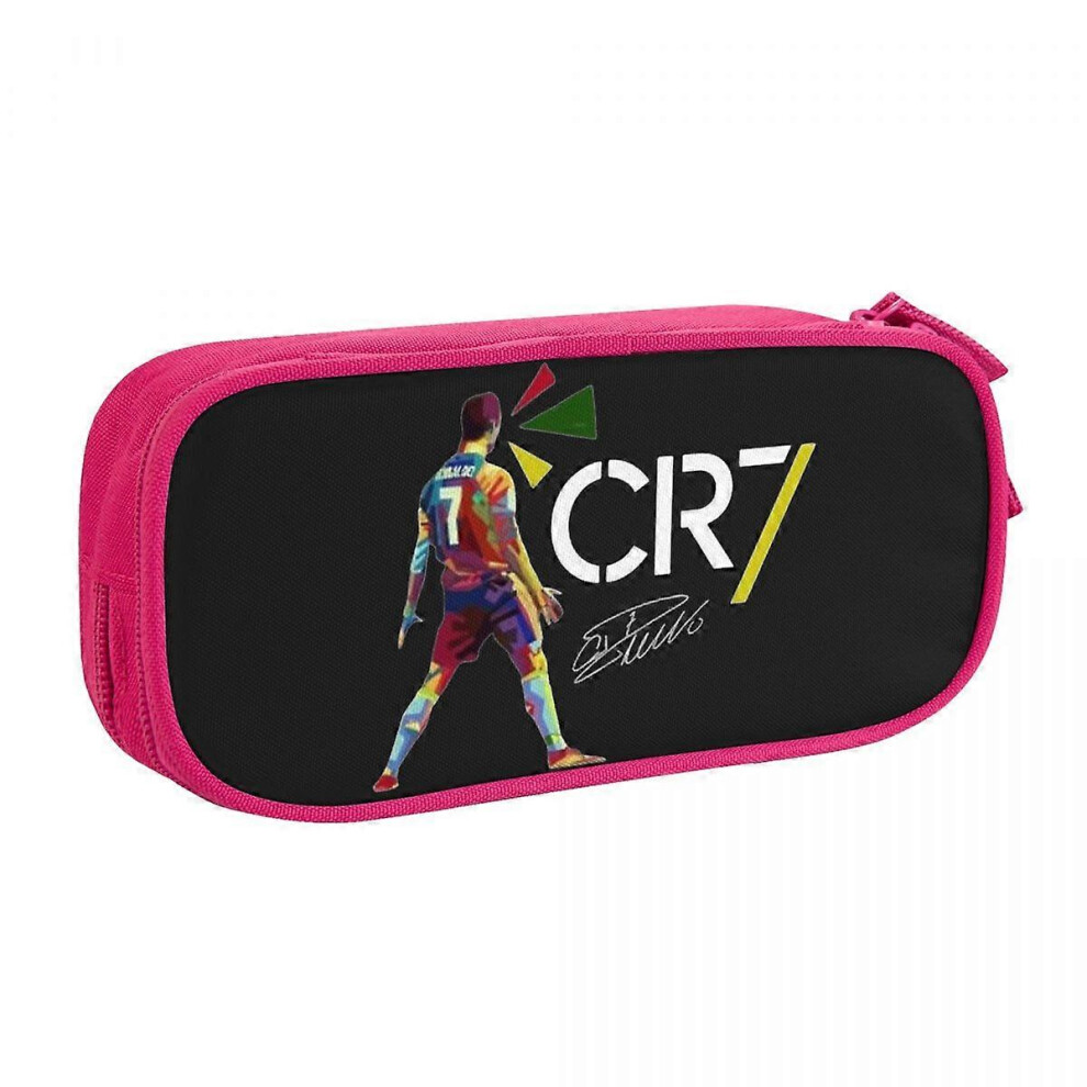 (Pink, One size) Fashion Football Ronaldo Signature Pencil Case Classic Pen Bag for Student Large Storage Students School Cosmetic Pencilcases BaoPeng