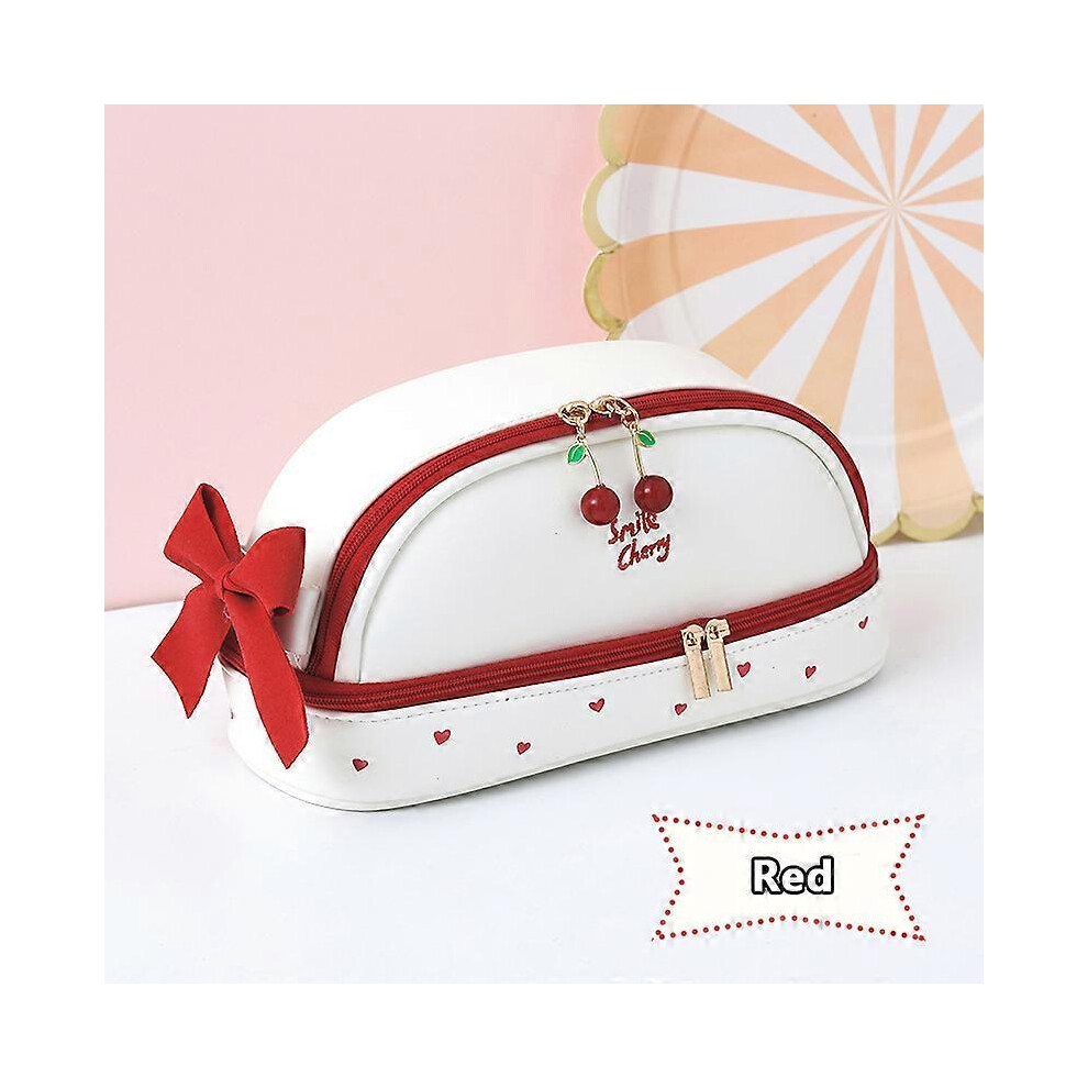 (Blue, One size) Kawaii Pencil Case Large Capacity Double-deck PU Waterproof Pencil Boxes School Stationery Supplies Cute Cosmetic Bag BaoPeng