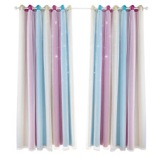 (134cm * 270cm, Pink) 2pc Curtain Simple Gradient Hollow-out Star Pattern Double Layer Blackout Bedroom Living Room Insulation Curtain