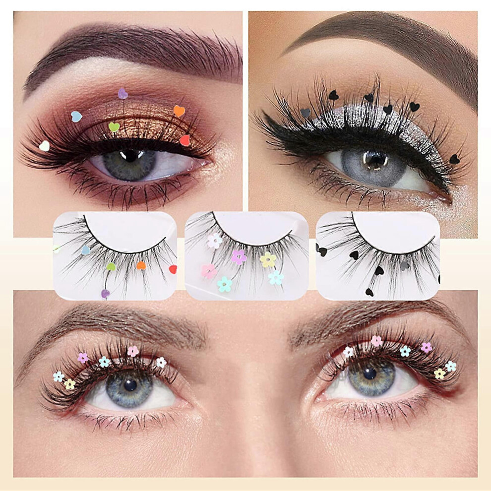 Peach (As Show, One Size) 3 Pairs False Eyelashes, Festival Styles Dramatic Glitter Sequin Lashes Ref: 3736