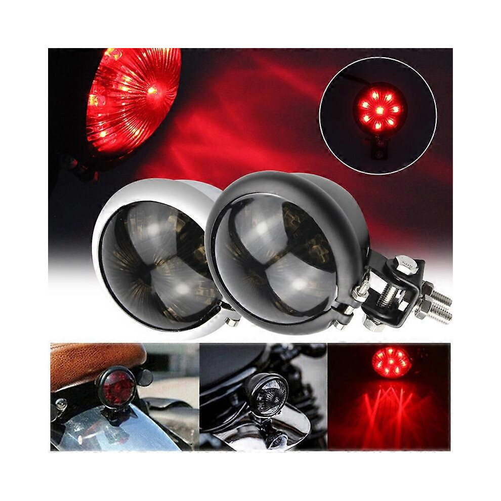 (Black Red Shell, One size) Motorcycle Modified Led Brake Taillight Signal Lamp Retro Led Small Round Taillight Suitable For Harley Taillight