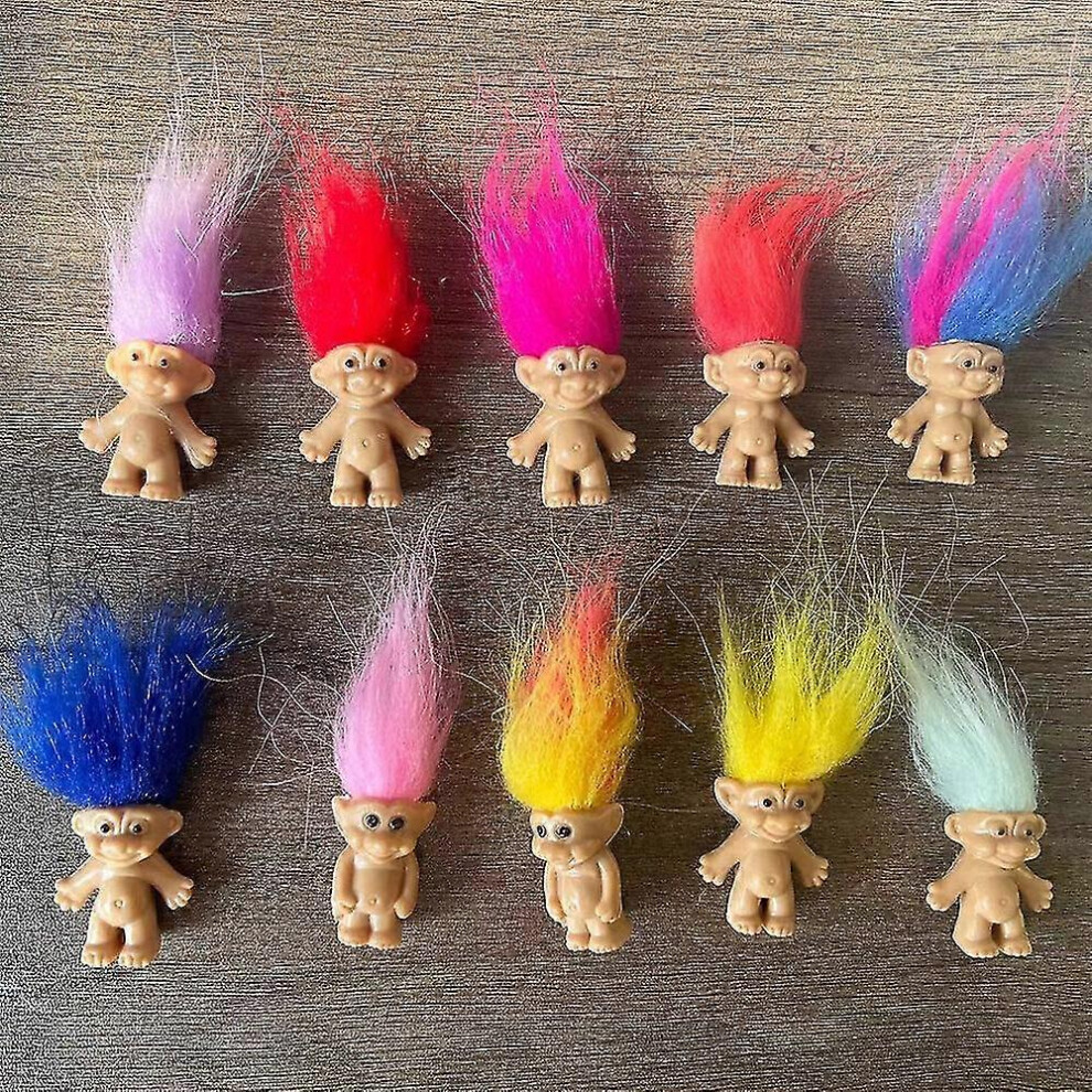 (As show, One size) 10pcs Lucky Mini Troll Dolls Figures Cake Toppers Decoration Ornament Adorable Cute Little Guys Collection Arts Crafts, Party Favo