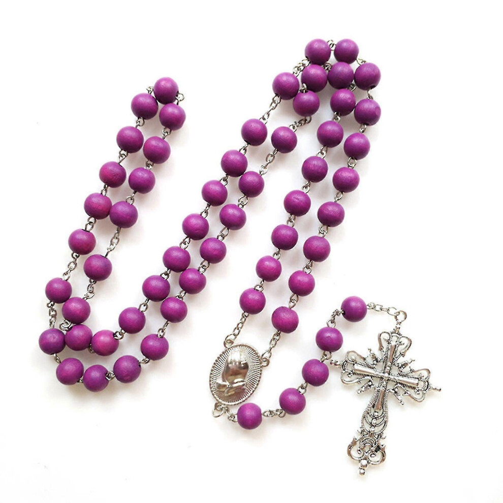 (As Show, One Size) Cross Rosary Necklace - Religious Prayer And Meditation Gift Supplies Baopeng Purple