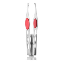 (As show, One size) Steel Tweezers with LED Light, Eyebrow Clips Eyebrow Tattoo Clips Stainless Steel Eyebrow Grooming Tools Eyebrow Beauty with Light Eyebrow Clips (Red)
