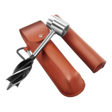 (As show, One size) Woodworking Emergency Tools,Woodworking Hand Drill Multifunctional Outdoor Survival Drill PU Set Support Lo Drill Hand Twist Drill (Brown) (1Set)