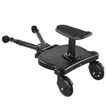 (As show, One size) Two-in-one trolley auxiliary pedal second child travel baby good helper twin stroller hangs small tail car Universal Blue English Instructions