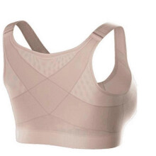 (L, Beige) Front buckle sports underwear without steel ring women's adjustable bra running yoga sports breathable and comfortable vest black XL