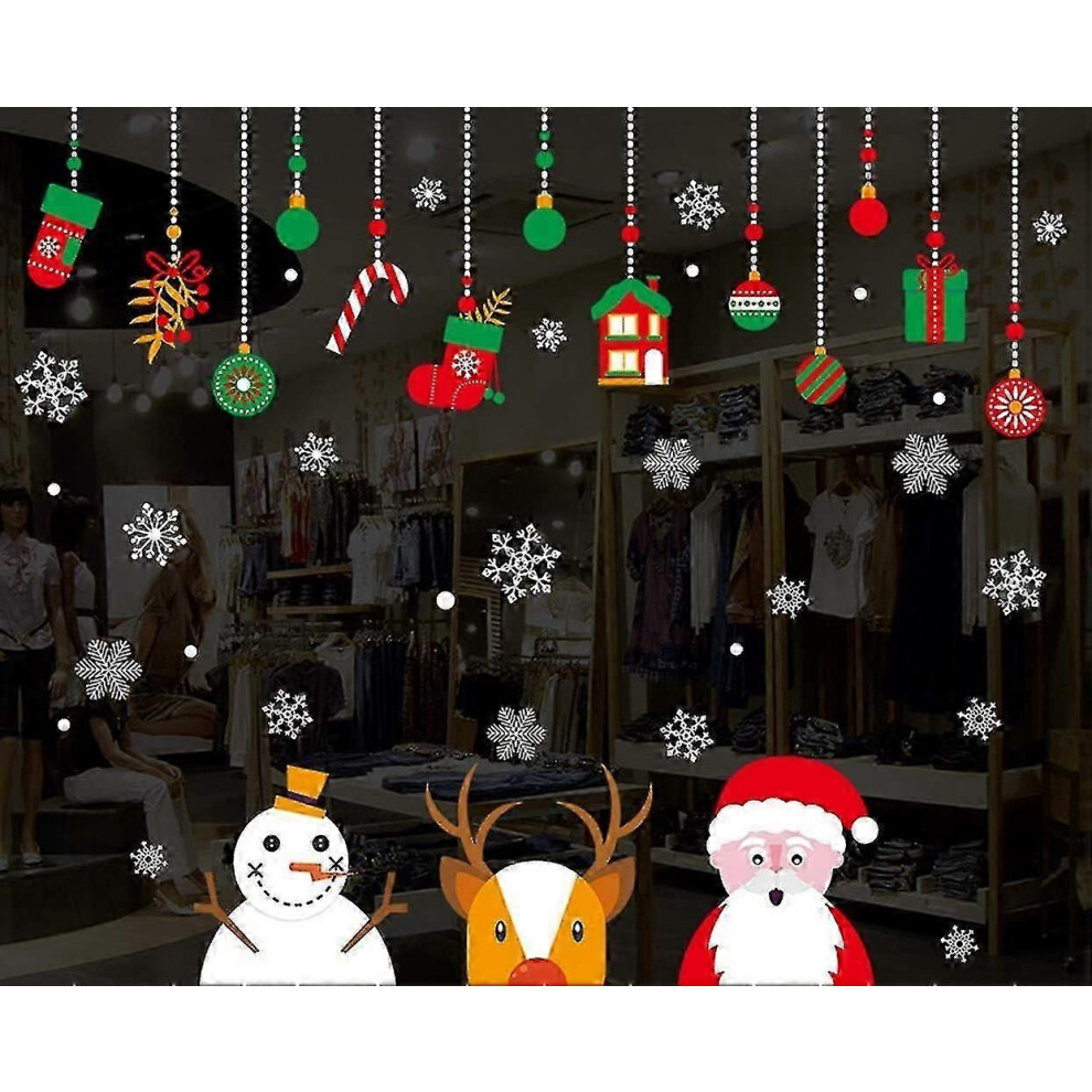(As Show, One Size) Christmas Window Clings Stickers Santa Claus Reindeer Snowman Removable Vinyl Christmas Tree Diy Wall Window Door Mural Decal Stic 4631898266528