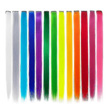 (As show, One size) 13 Pcs Colored Party Highlights Colorful Clip in Hair Extensions 55cm Straight Synthetic Hairpieces