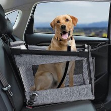 (As show, One size) Car pet mat dog basket car travel dog mat rear half seat hammock with hook breathable mesh folding dog kennel gray 49*49*38+49cm