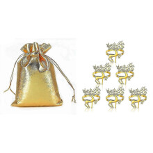 (As show, One size) 100 Pcs Gold Foil Organza Bag & 6 Pcs Deer Napkin Rings