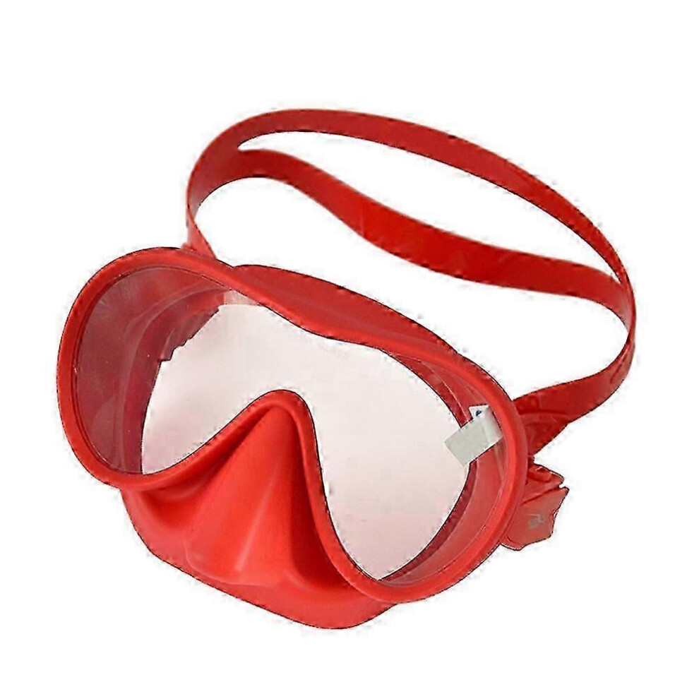 (As show, One size) Adult Panoramic Scuba Diving Mask, Tempered Glass Snorkeling Dive Mask,Premium Swim Goggles with Nose Cover,Red