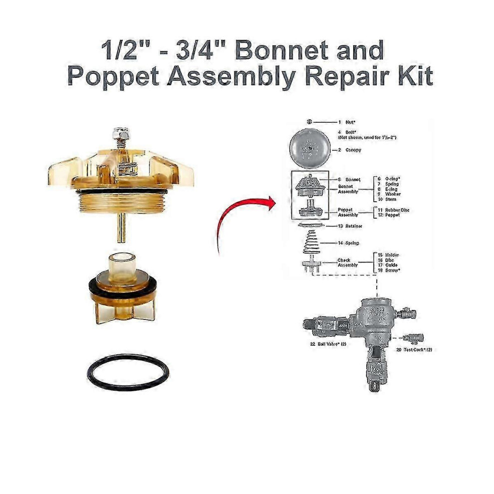 (As Show, One Size) Bonnet And Poppet Repair Kit 905-212 905212 For 765-1 Pvb 1Inch And For Fvb 1-1/4Inch Backflow Prev 4633396527811