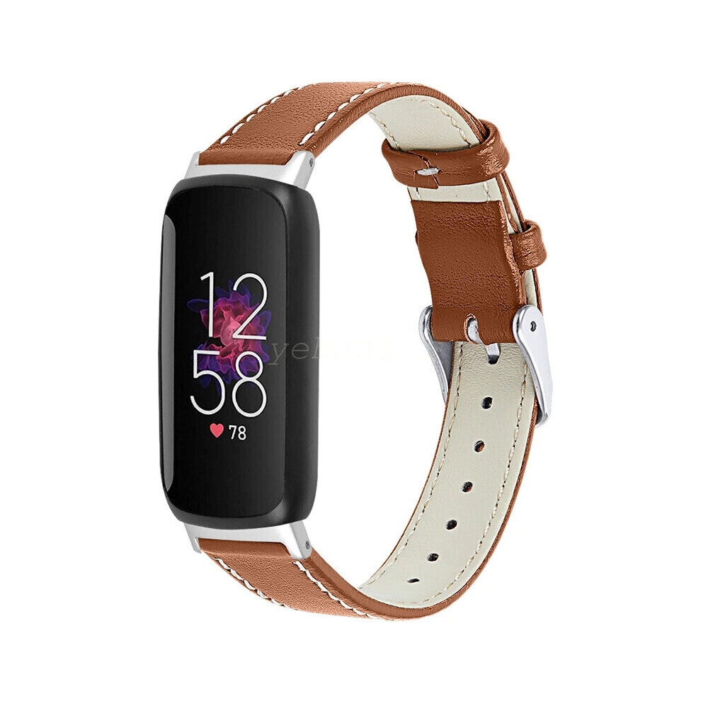 (Brown) For Fitbit Inspire 3 Slim Genuine Leather Wristband Band Replacement Strap Brown 6963793675838