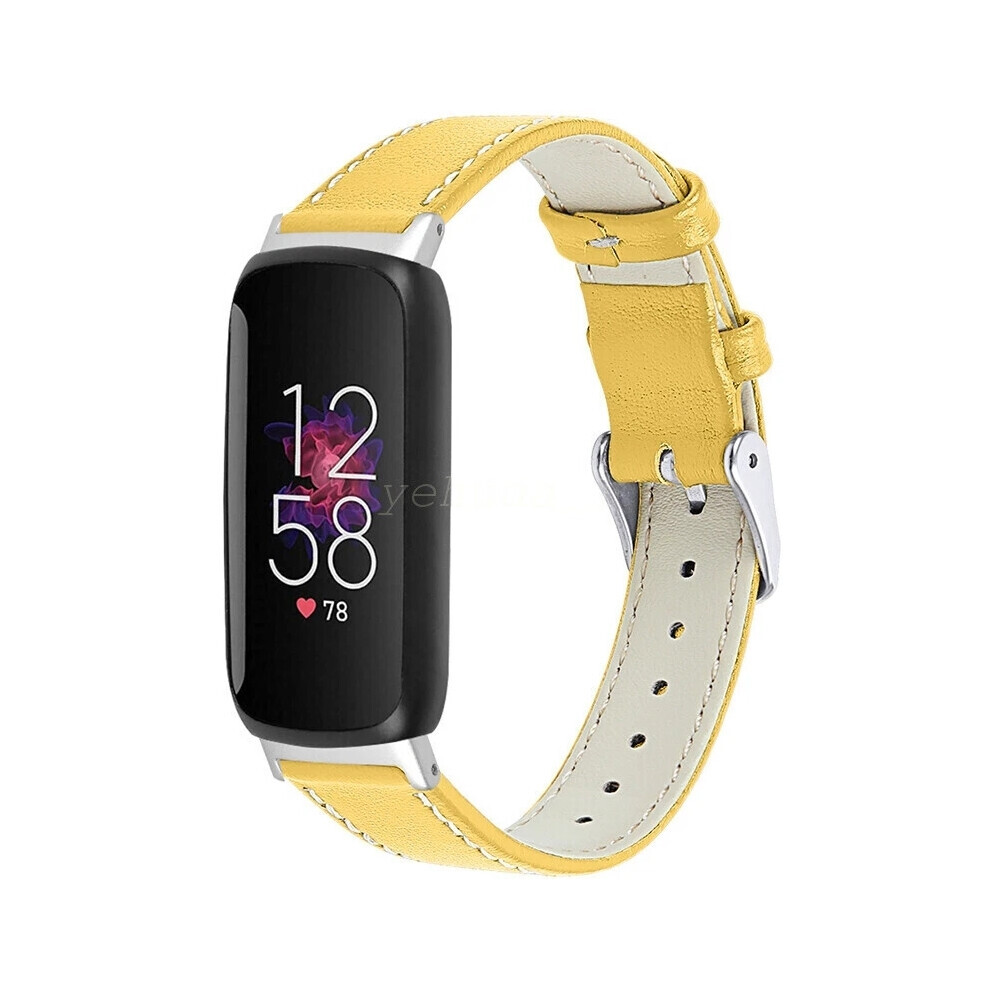 (Yellow) For Fitbit Inspire 3 Slim Genuine Leather Wristband Band Replacement Strap Yellow 6963793675906