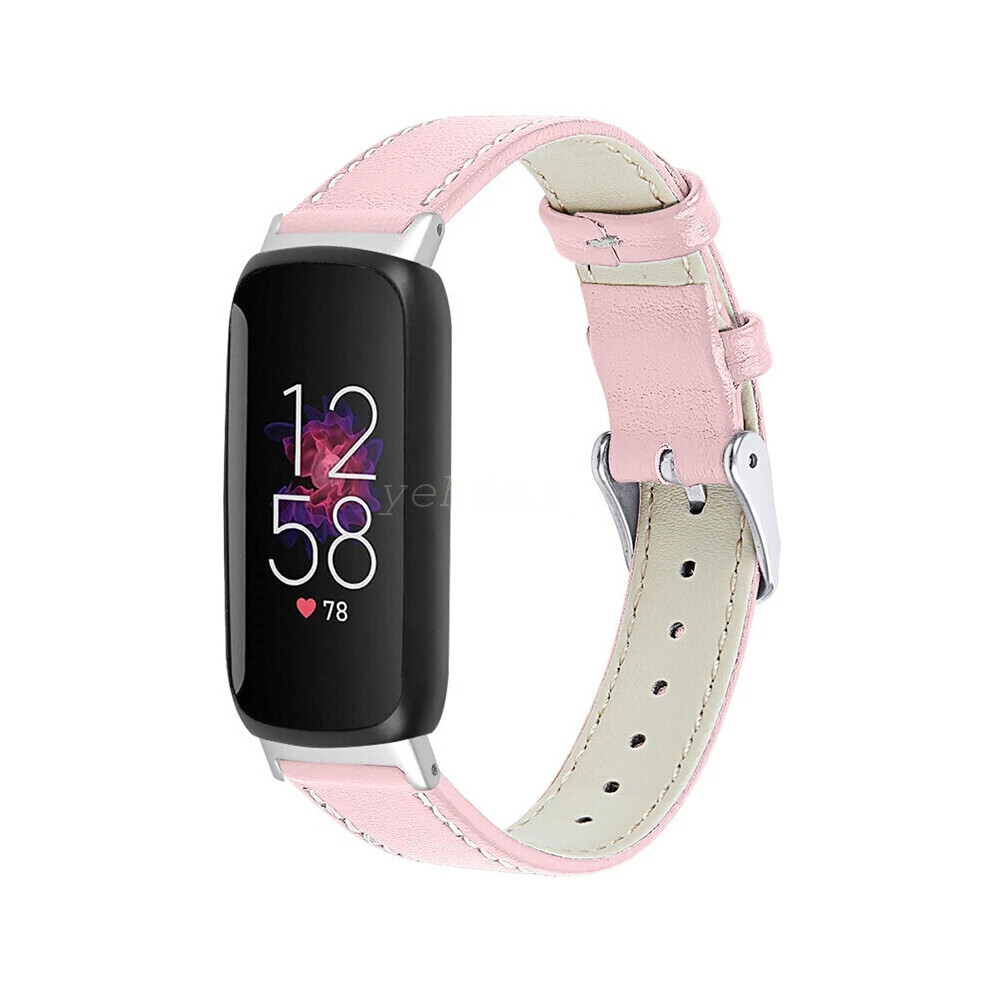 (Pink) For Fitbit Inspire 3 Slim Genuine Leather Wristband Band Replacement Strap Pink 6963793675876