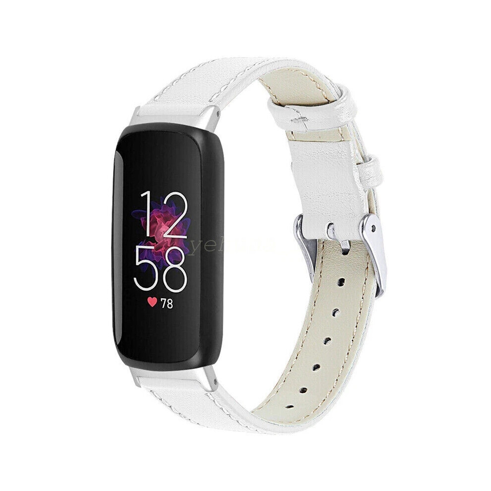 (White) For Fitbit Inspire 3 Slim Genuine Leather Wristband Band Replacement Strap White 6963793675890