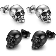 Skull Ear Piercing, Men's Earrings, Skull Stud Earrings, Stainless Steel, Hip Hop, Punk, Jazz, Ear Jewellery for Men And