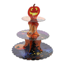 (As show, One size) Halloween Cardboard Cupcake Stand 3- Tier Dessert Stand, Halloween Pumpkin Cardboard Cupcake Stand, Halloween Decoration Supplies Tableware 3 Tier(2pc