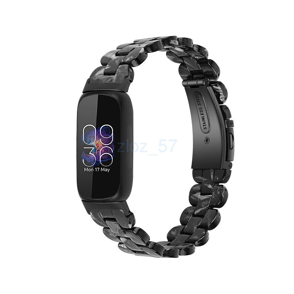 (Black) For Fitbit Inspire 3 Fashion Luxury Resin Strap Stainless Steel Watch Band New Black 6963793676255